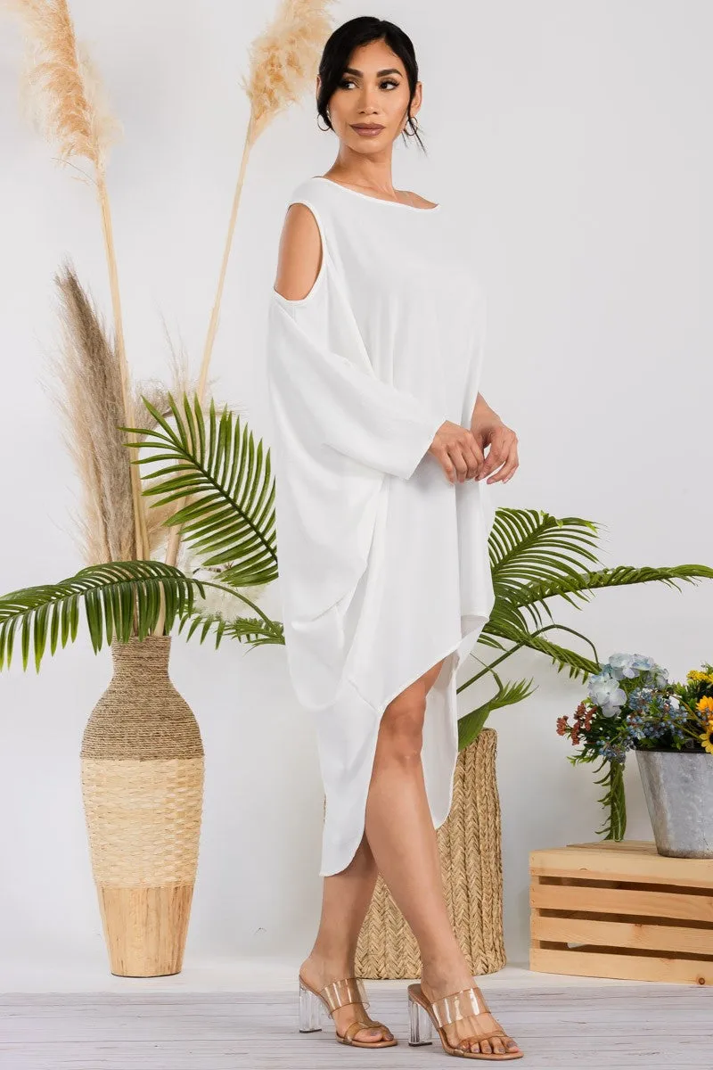 HH735X-SOLID - Cold Shoulder Cover Up Dress