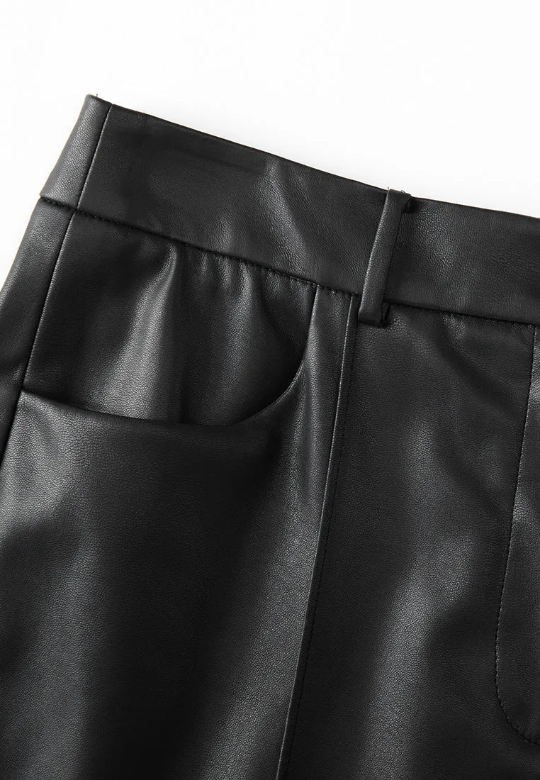 High-waisted Pressed Crease Vegan Leather Shorts