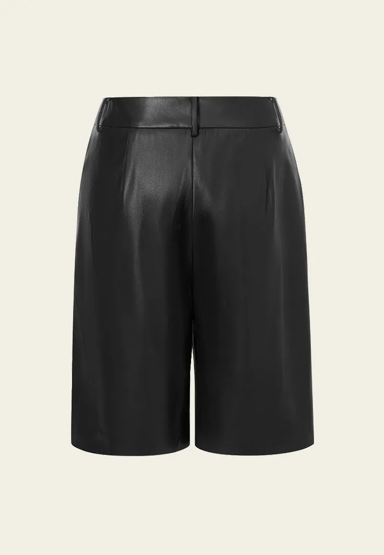 High-waisted Pressed Crease Vegan Leather Shorts