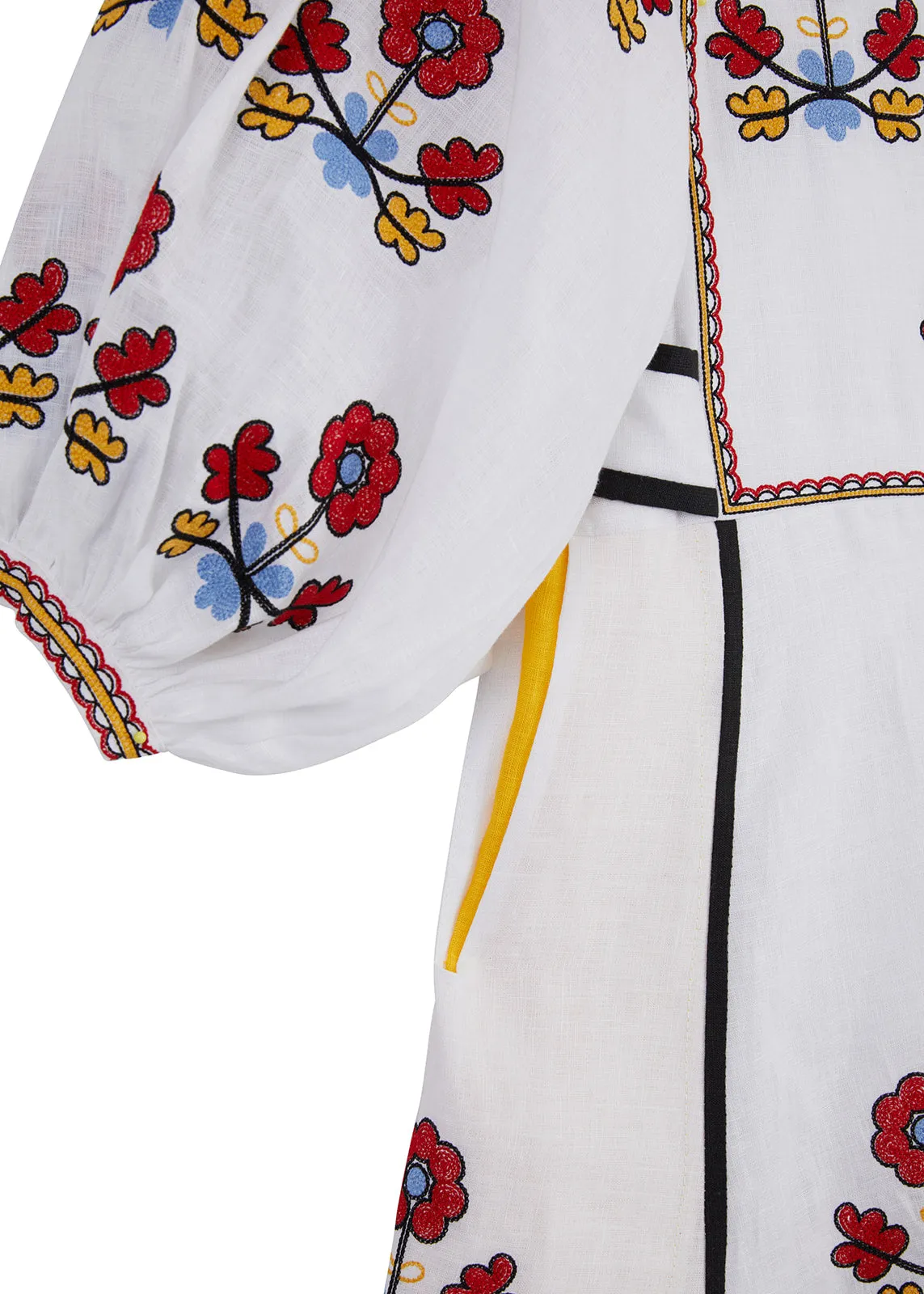 Iryna Embroidered Ukrainian Dress - White, Red, Yellow, Blue