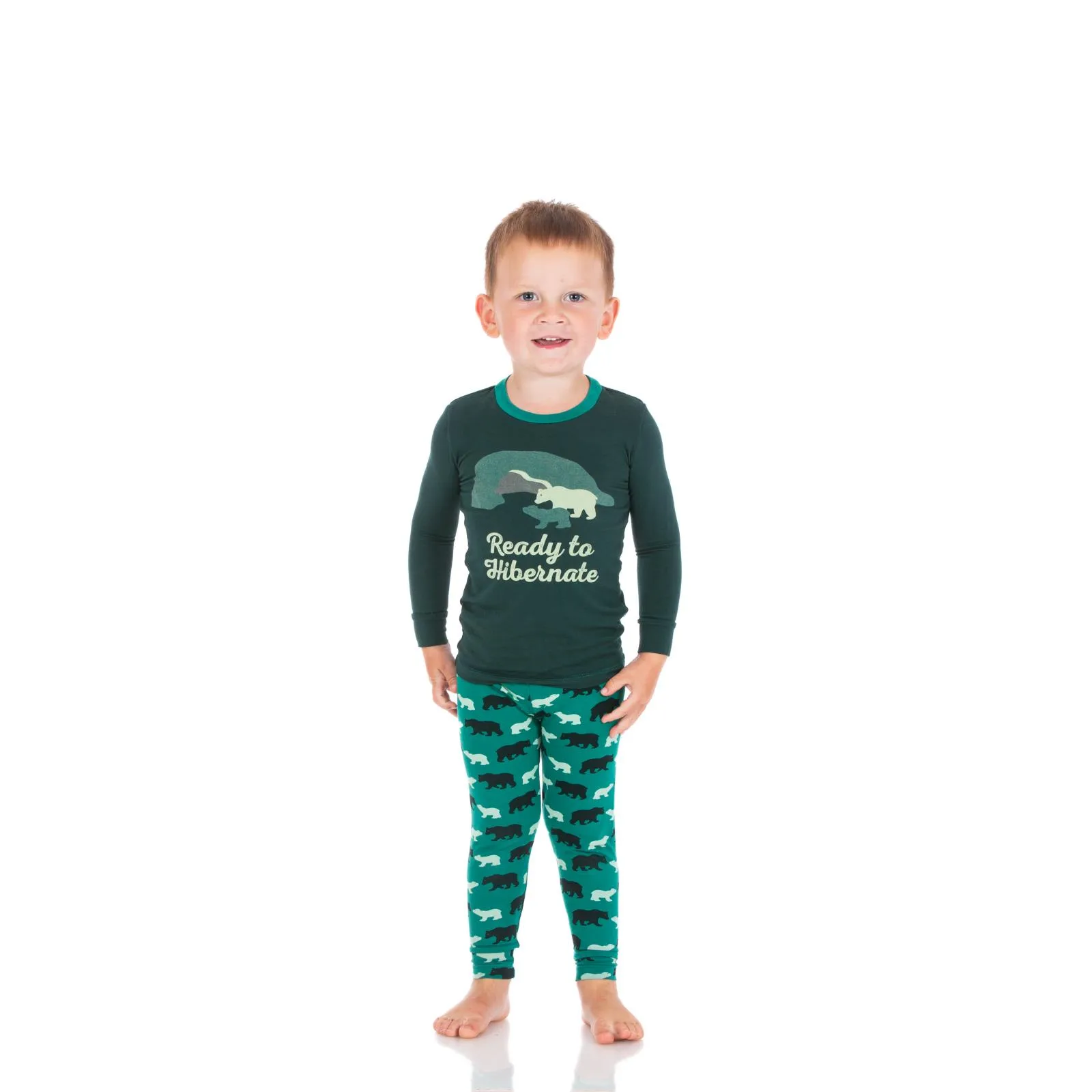 KicKee Pants Cedar Brown Bear Graphic Tee L/S Pajama Set