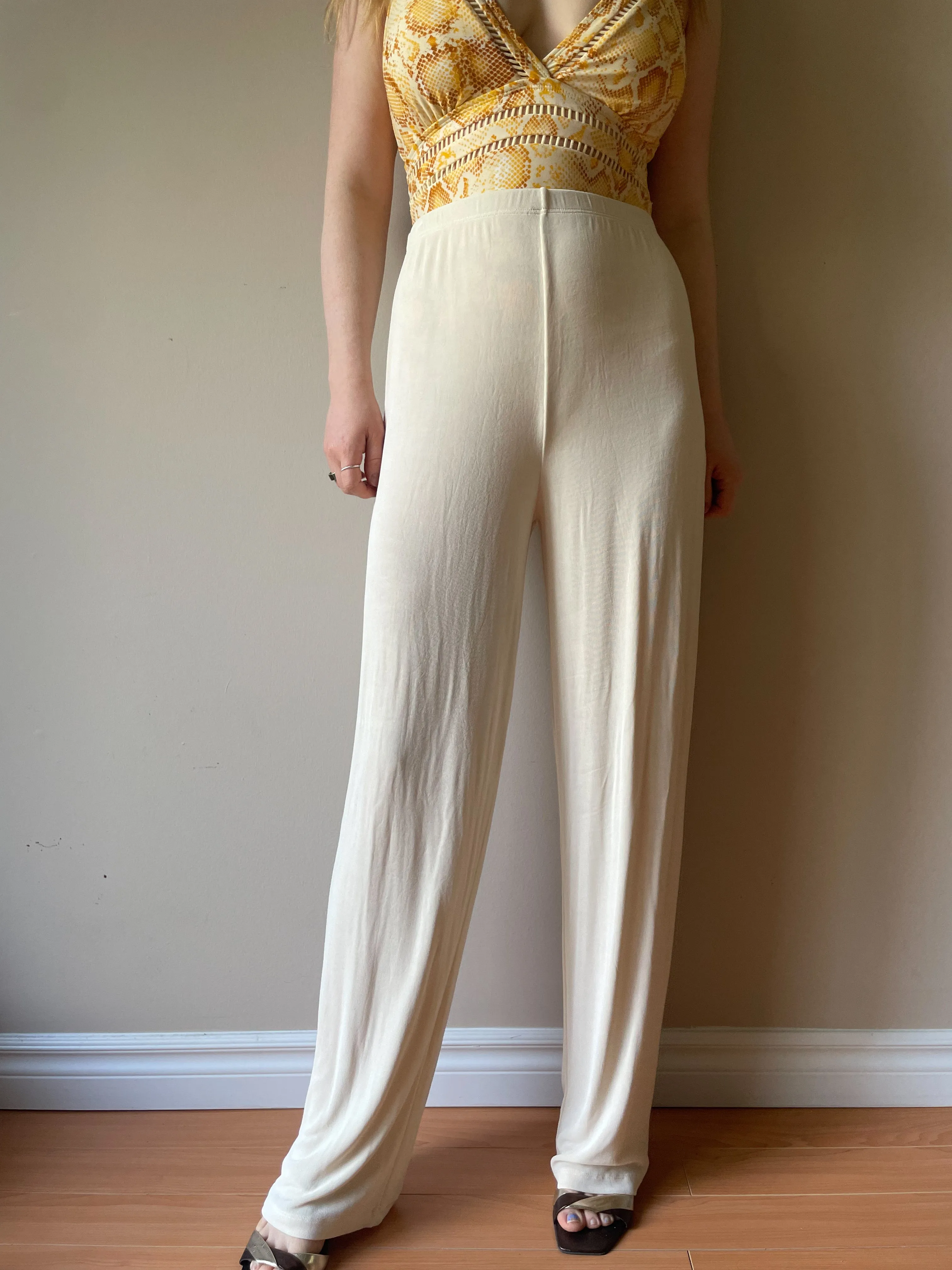 Kim & Co. Cream High Rise Stretch Wide Leg Pants - S/M