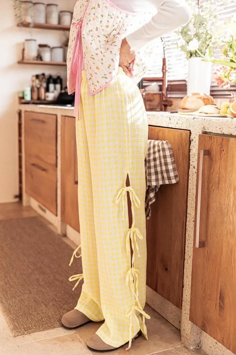 Ladies Gingham Elastic Waist Wide Leg Pants 60052