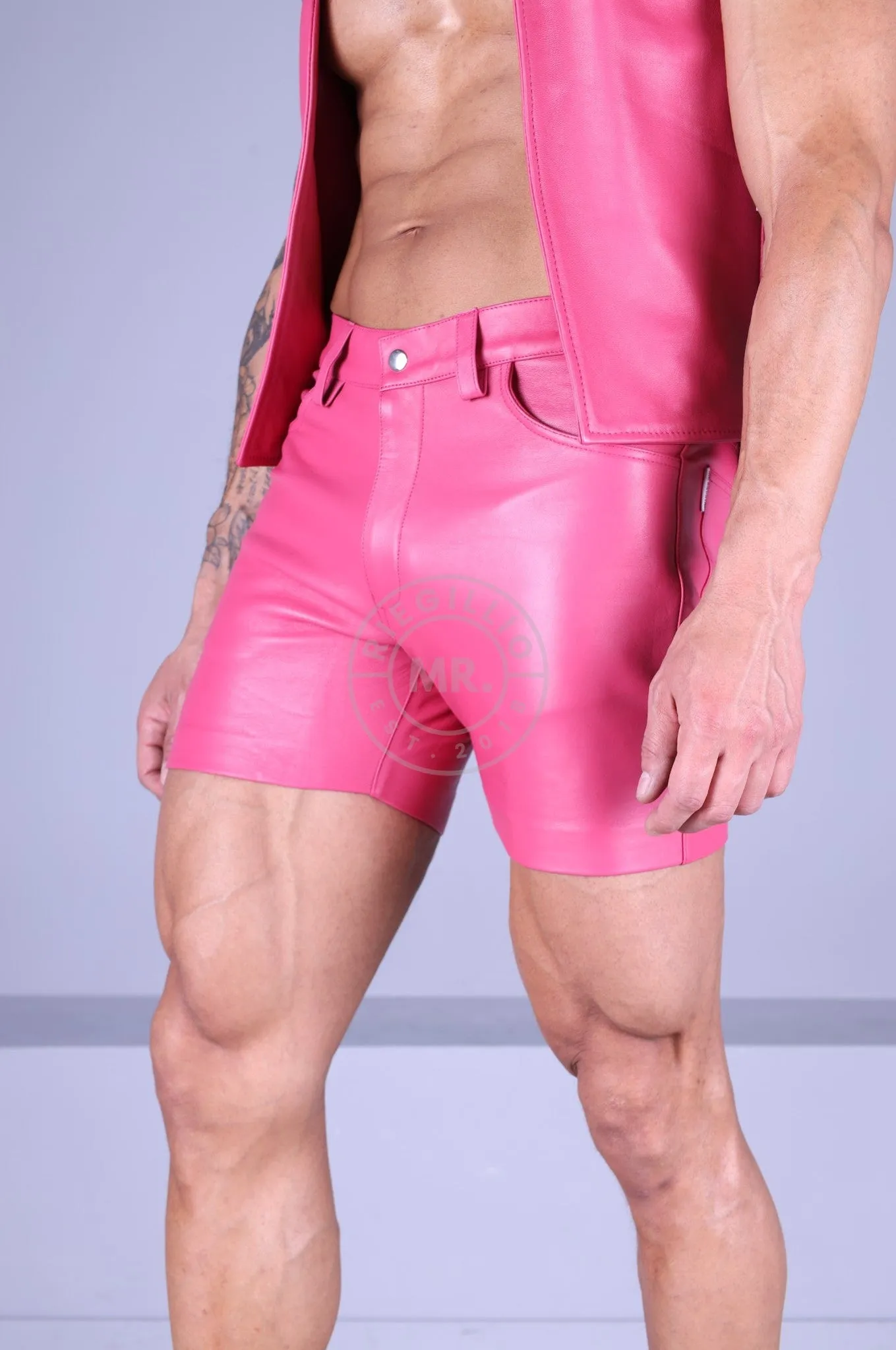 Leather 5 Pocket Short - Pink