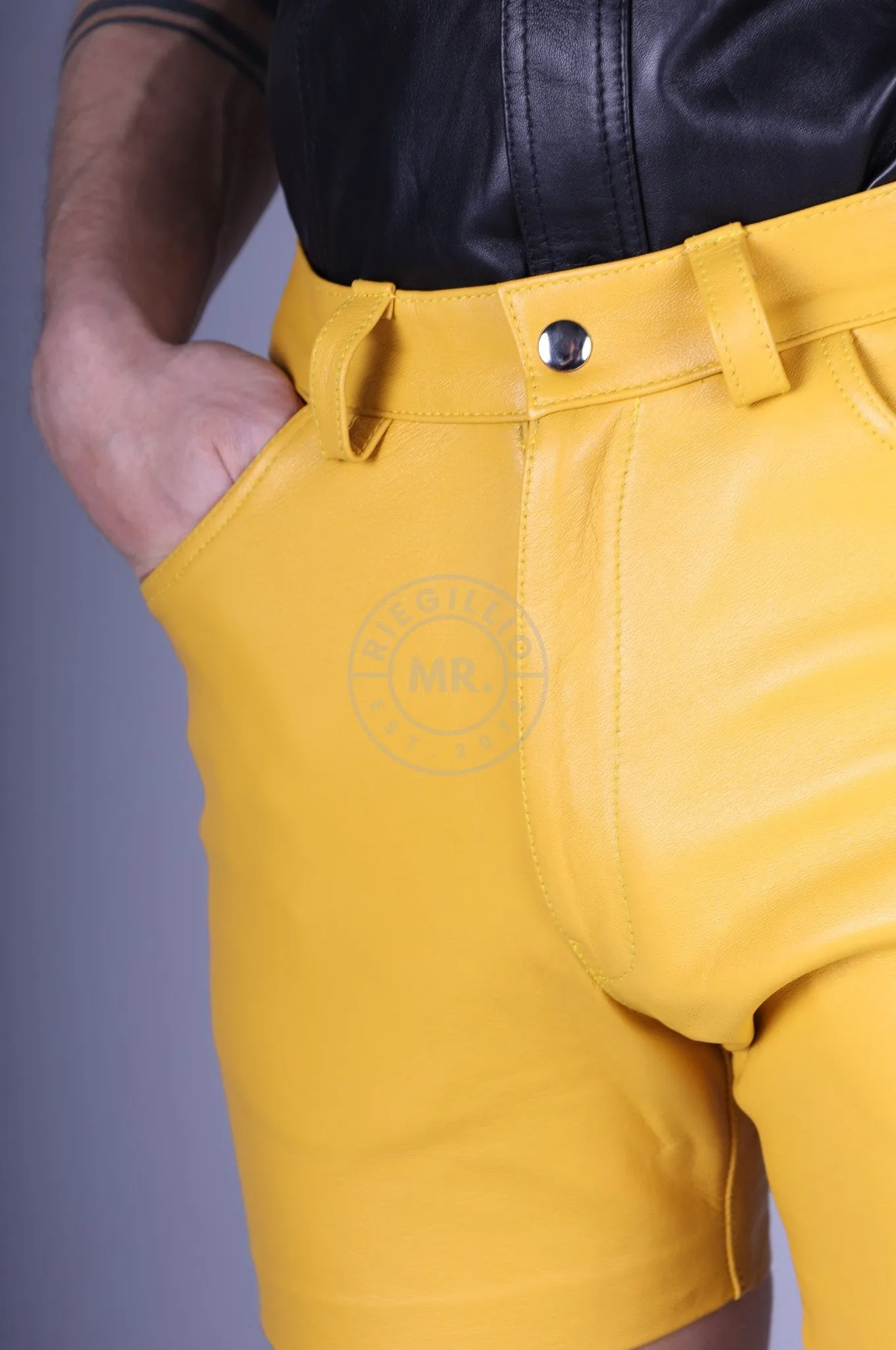 Leather 5 Pocket Short - Yellow