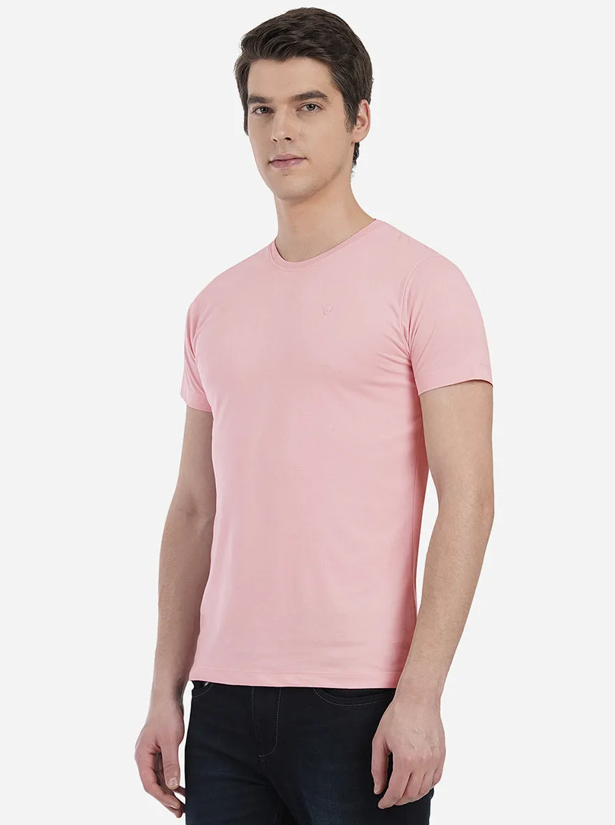 Light Pink Solid Slim Fit T-Shirt | Greenfibre