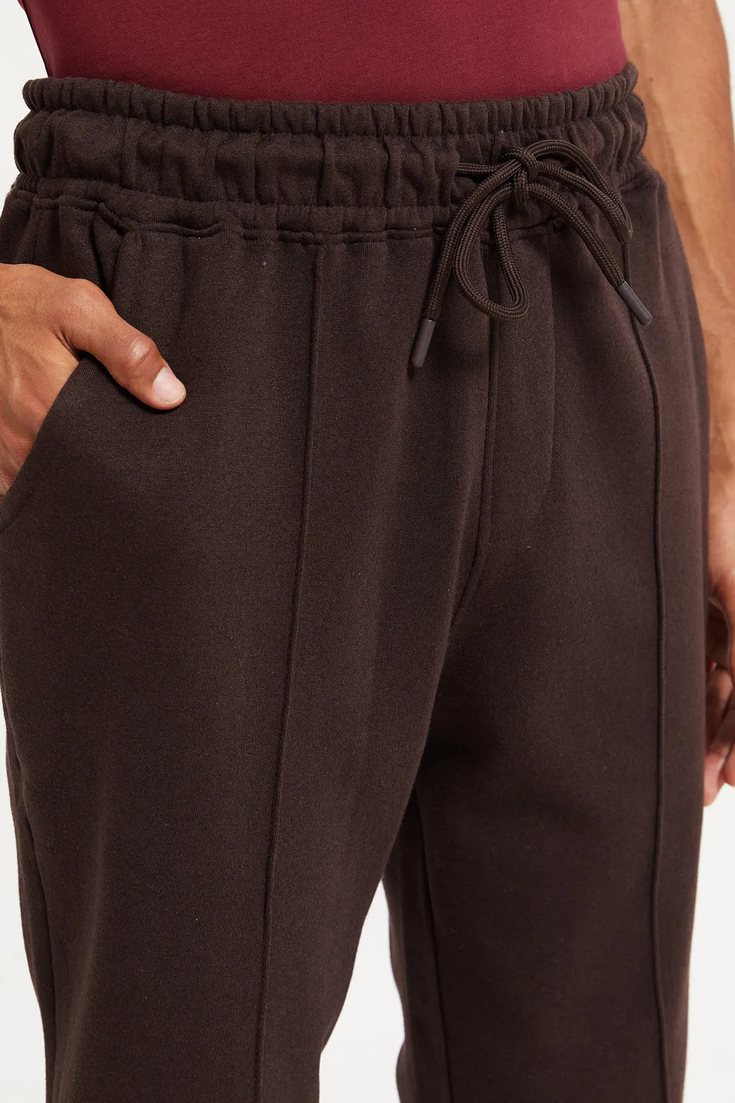 Men Brown Fleece Active Pants