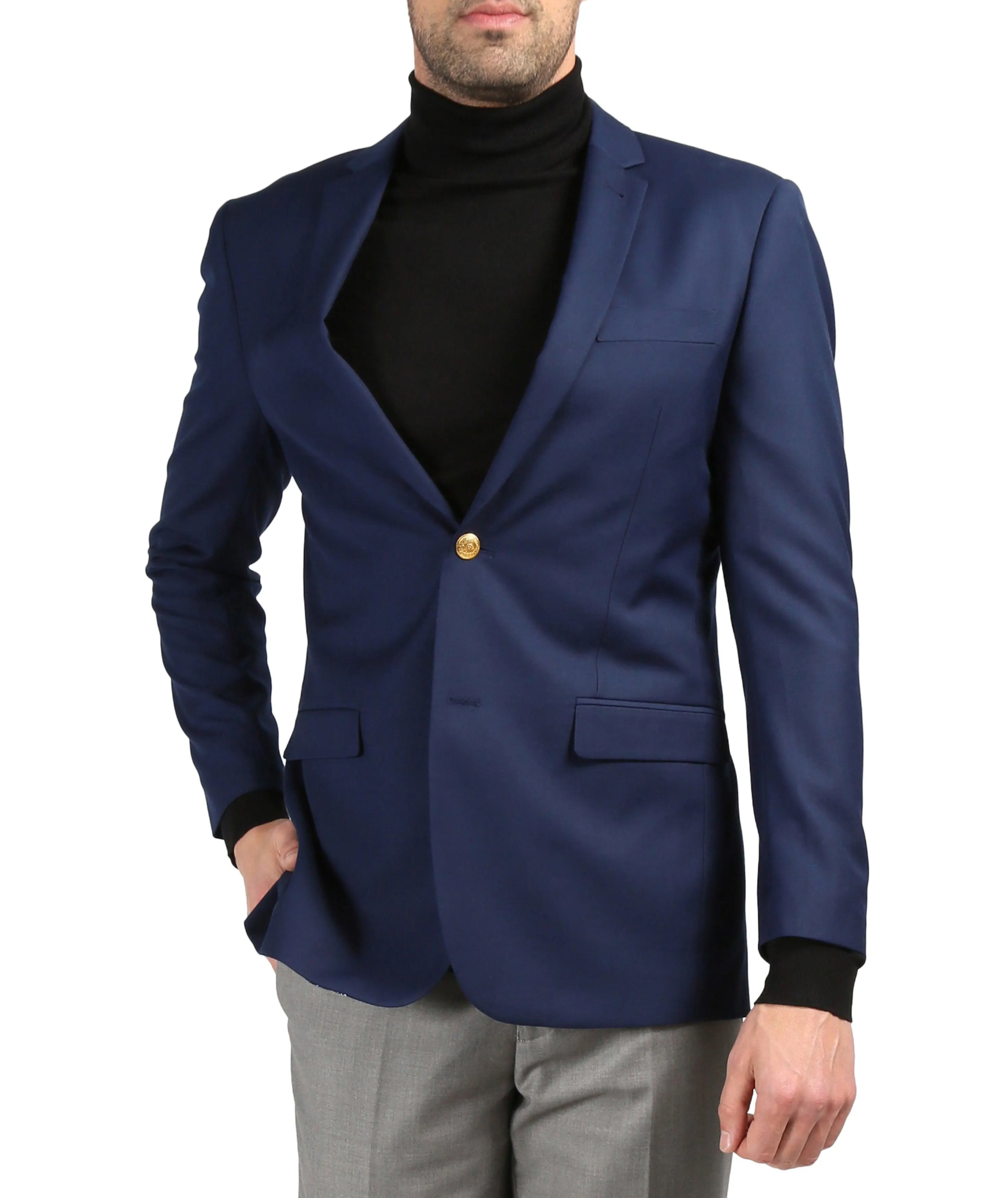 Men's Warwick Gold Button Slim Fit Navy Blazer