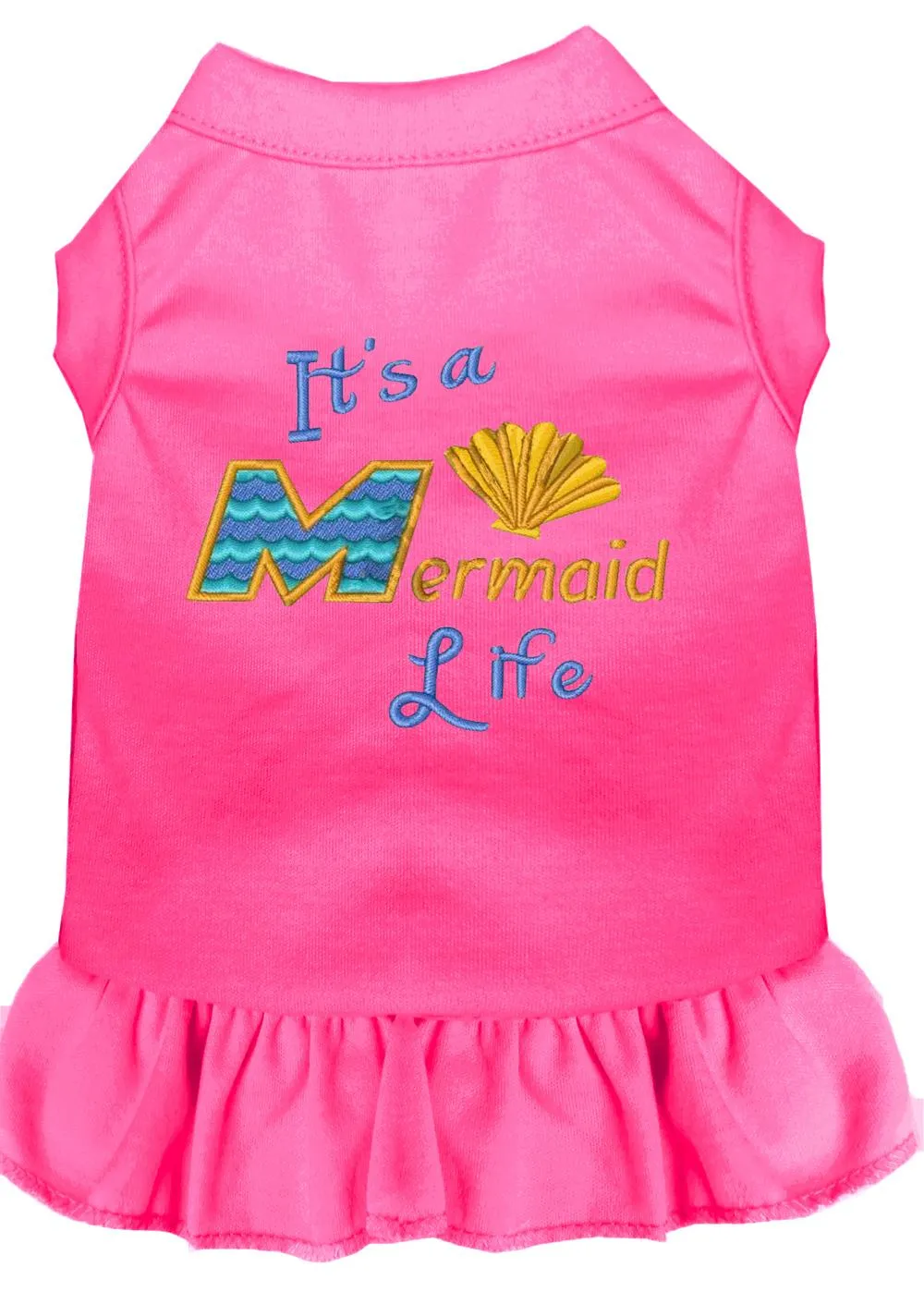 Mermaid Life Embroidered Dog Dress Bright Pink Sm (10)