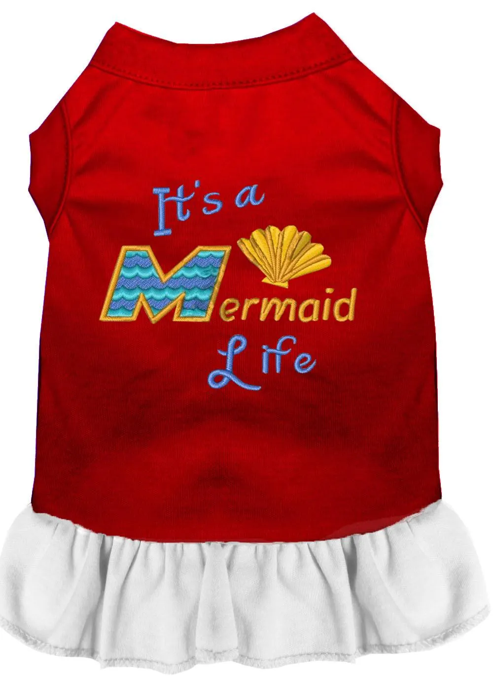 Mermaid Life Embroidered Dog Dress Red With White Xxxl (20)