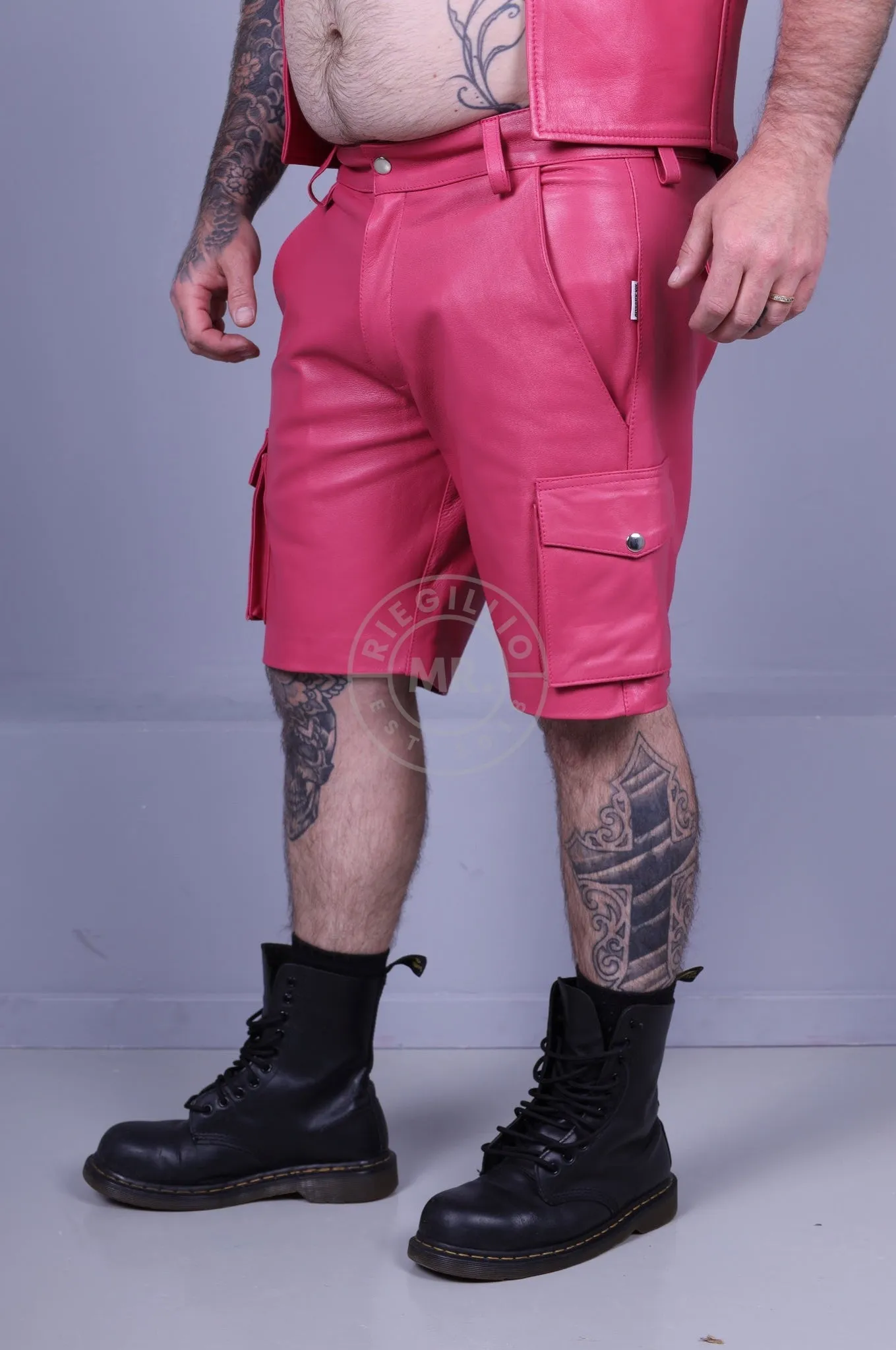 Pink Leather Cargo Short