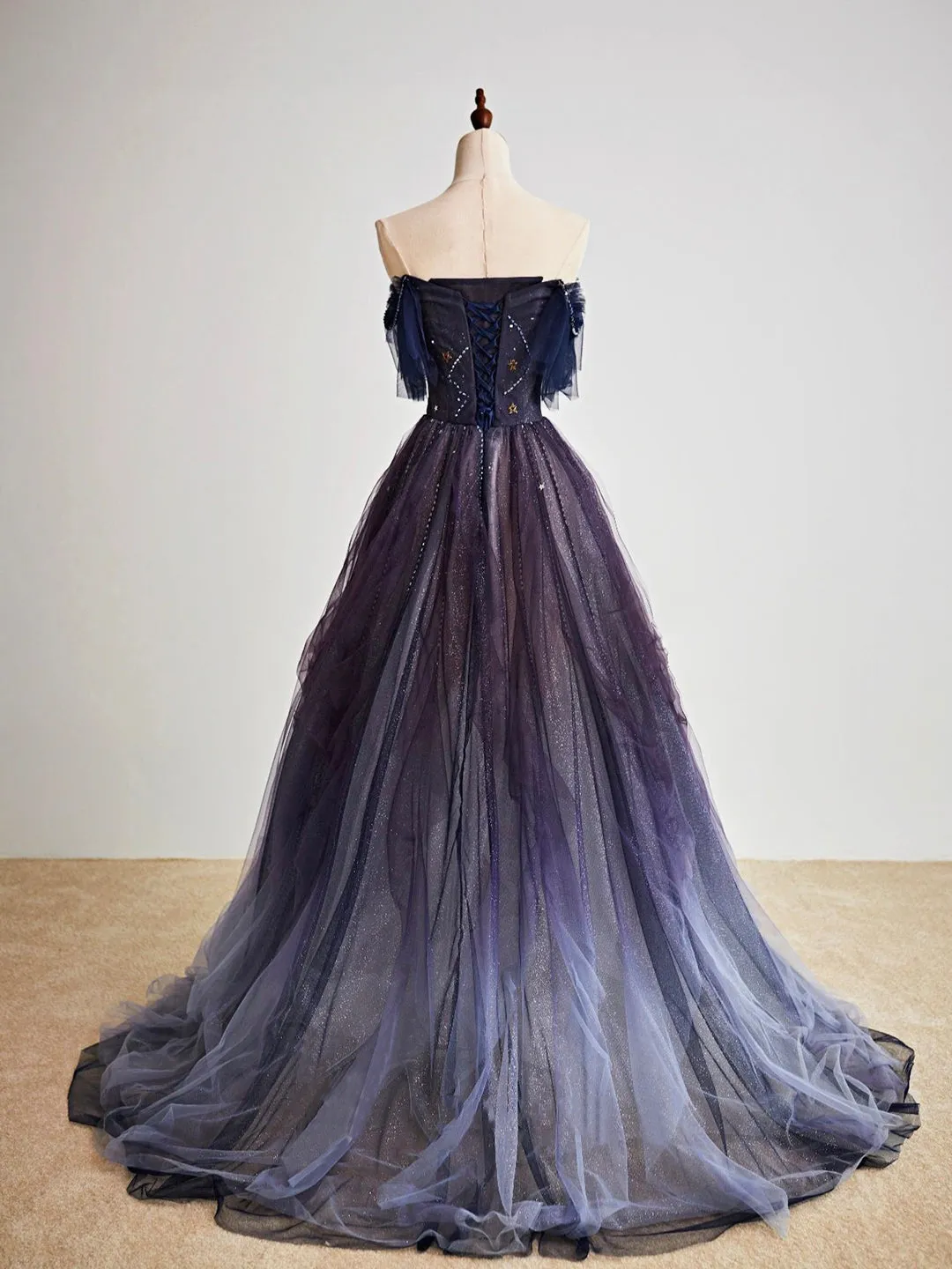 Purple Gradient Tulle Long Prom Dress Beautiful A-Line Evening Party Dress