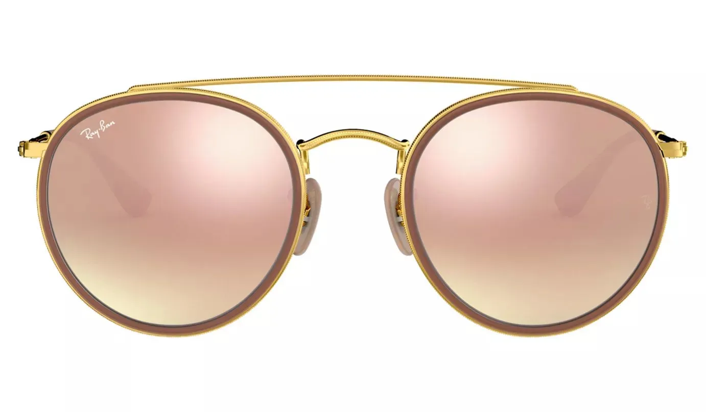 RAY-BAN Round Double Bridge Sunglasses - Polished Gold - Bronze Mirror Lens