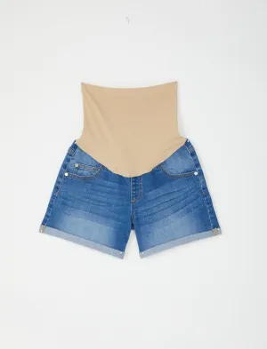 Secret Fit Belly Cuffed Maternity Shorts in Blue - Med Wash