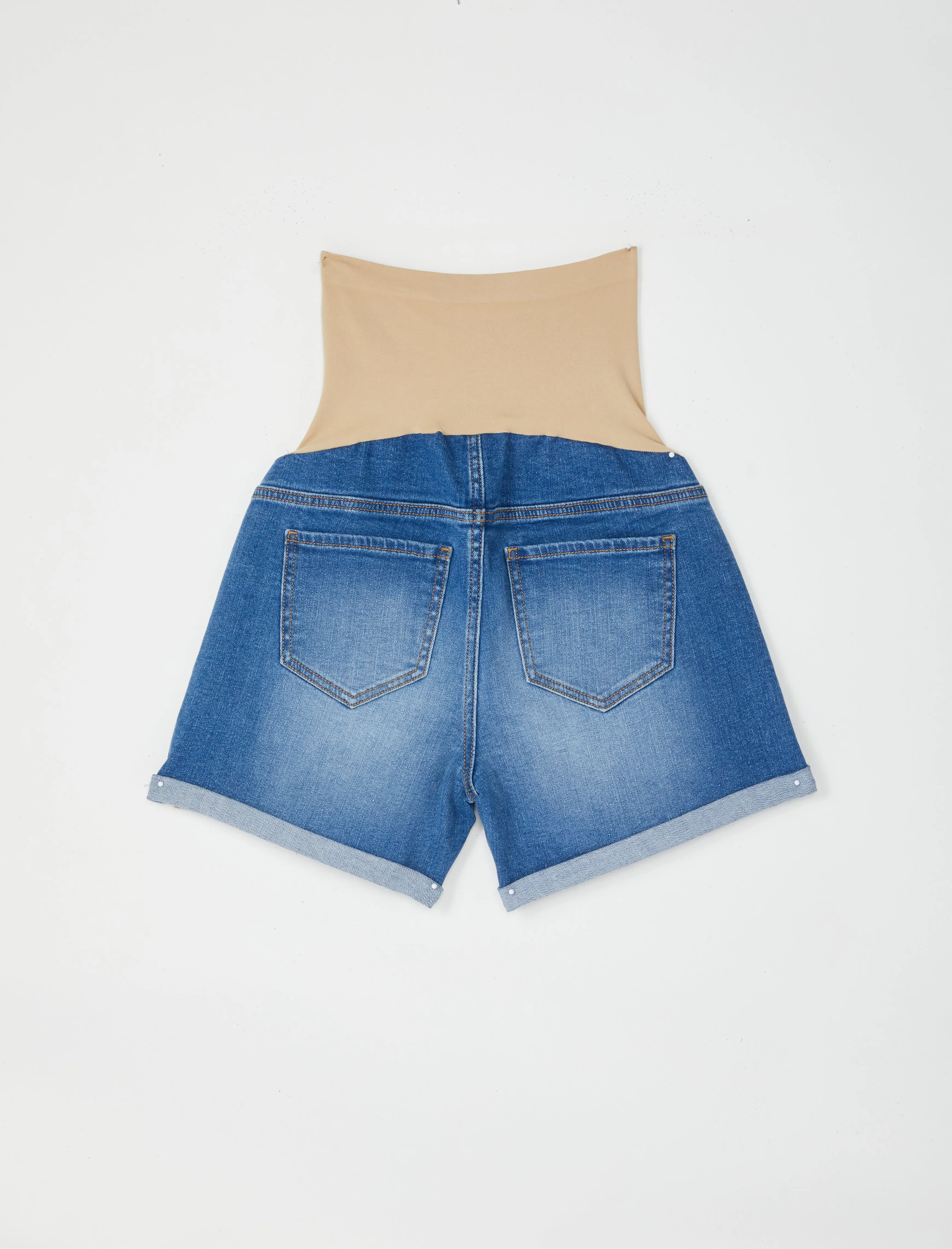 Secret Fit Belly Cuffed Maternity Shorts in Blue - Med Wash