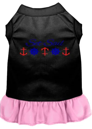 Set Sail Embroidered Dog Dress Black With Light Pink Sm (10)