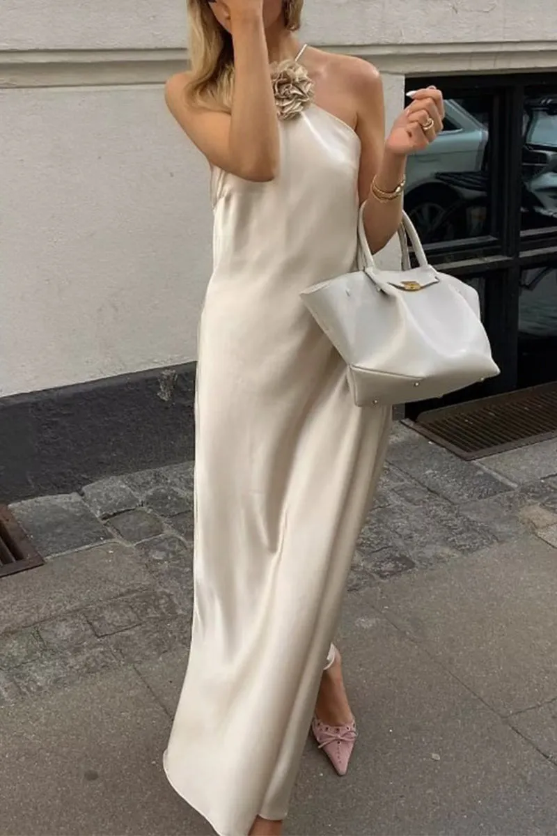 Sexy Solid Backless Halter Sleeveless Dress Dresses