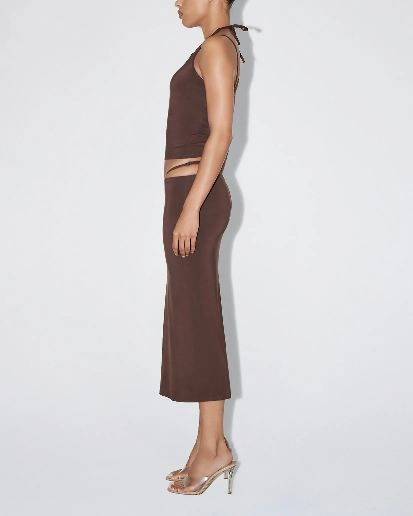 Soft Stretch Midi Skirt | Chocolate