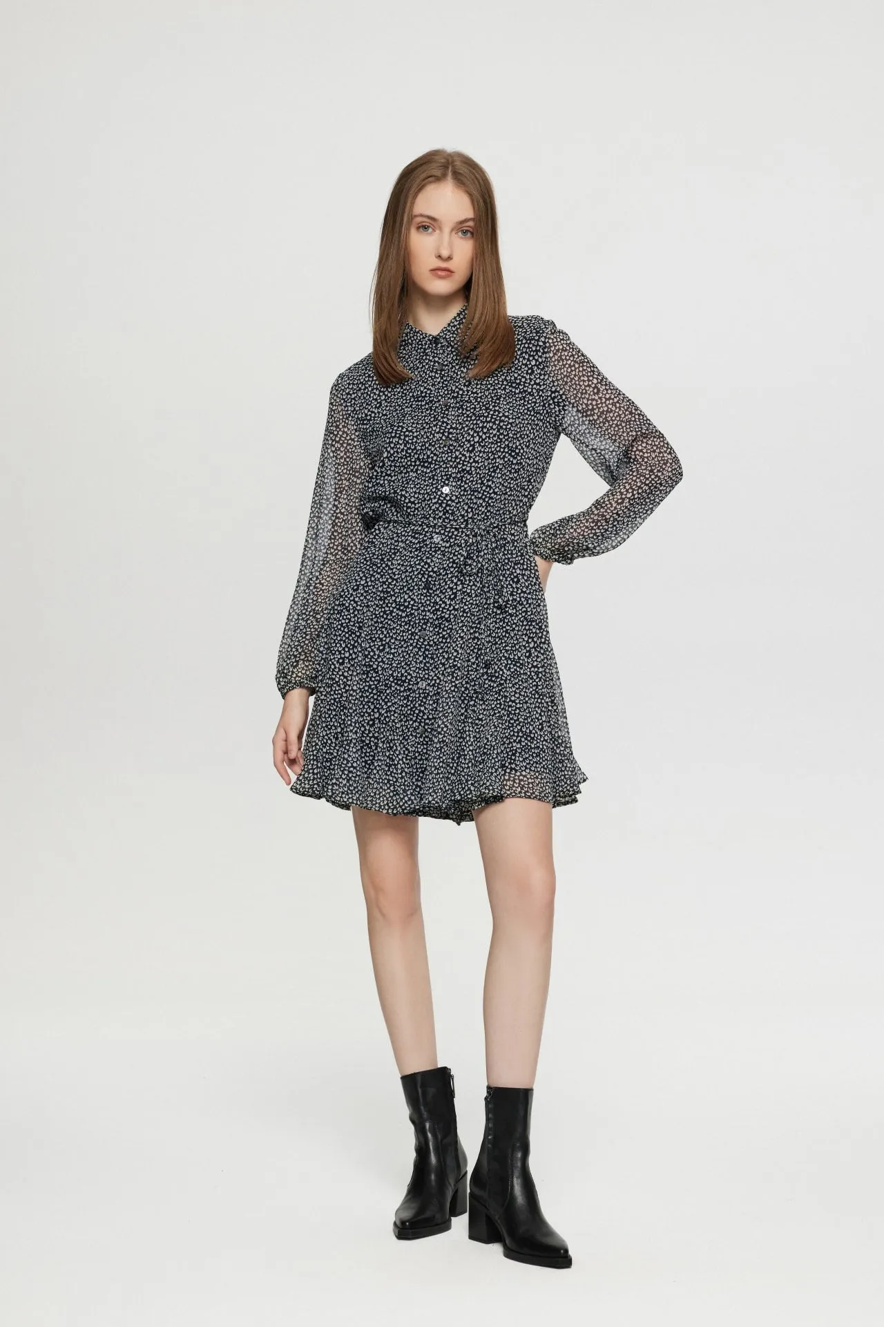 Sonia Chiffon Leopard Print Shirt Dress