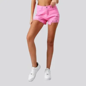 Straight pink jean shorts
 for women