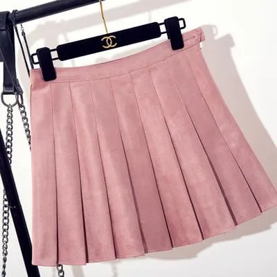 Suede Soft School Pleated Skirt