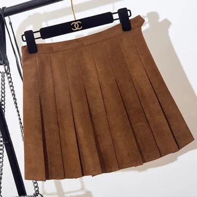 Suede Soft School Pleated Skirt