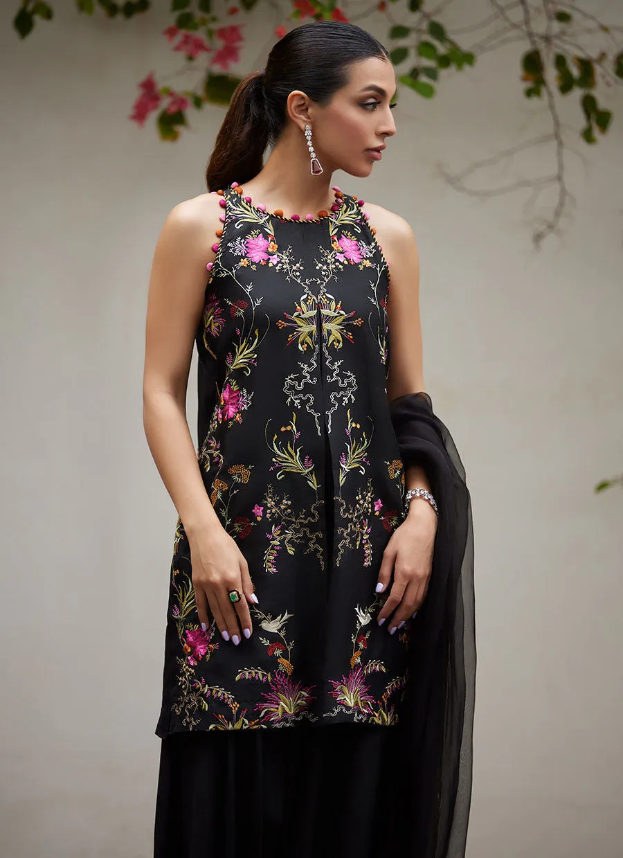 Tara Luxe Edit '24 - Siya Black Embroidered Shirt And Dupatta