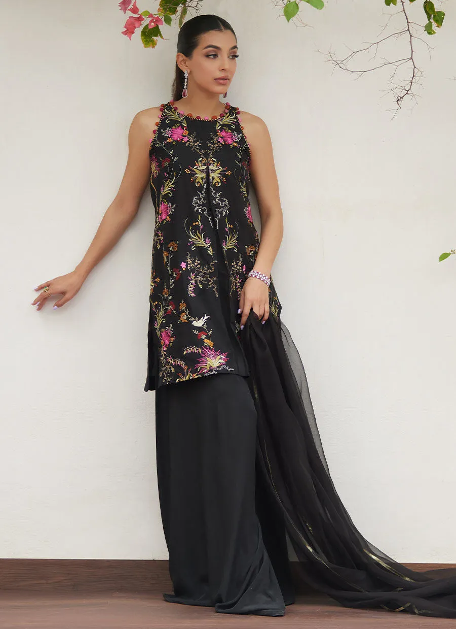 Tara Luxe Edit '24 - Siya Black Embroidered Shirt And Dupatta