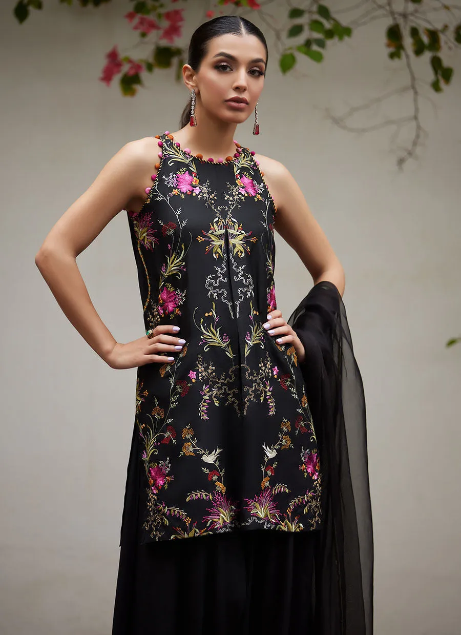 Tara Luxe Edit '24 - Siya Black Embroidered Shirt And Dupatta