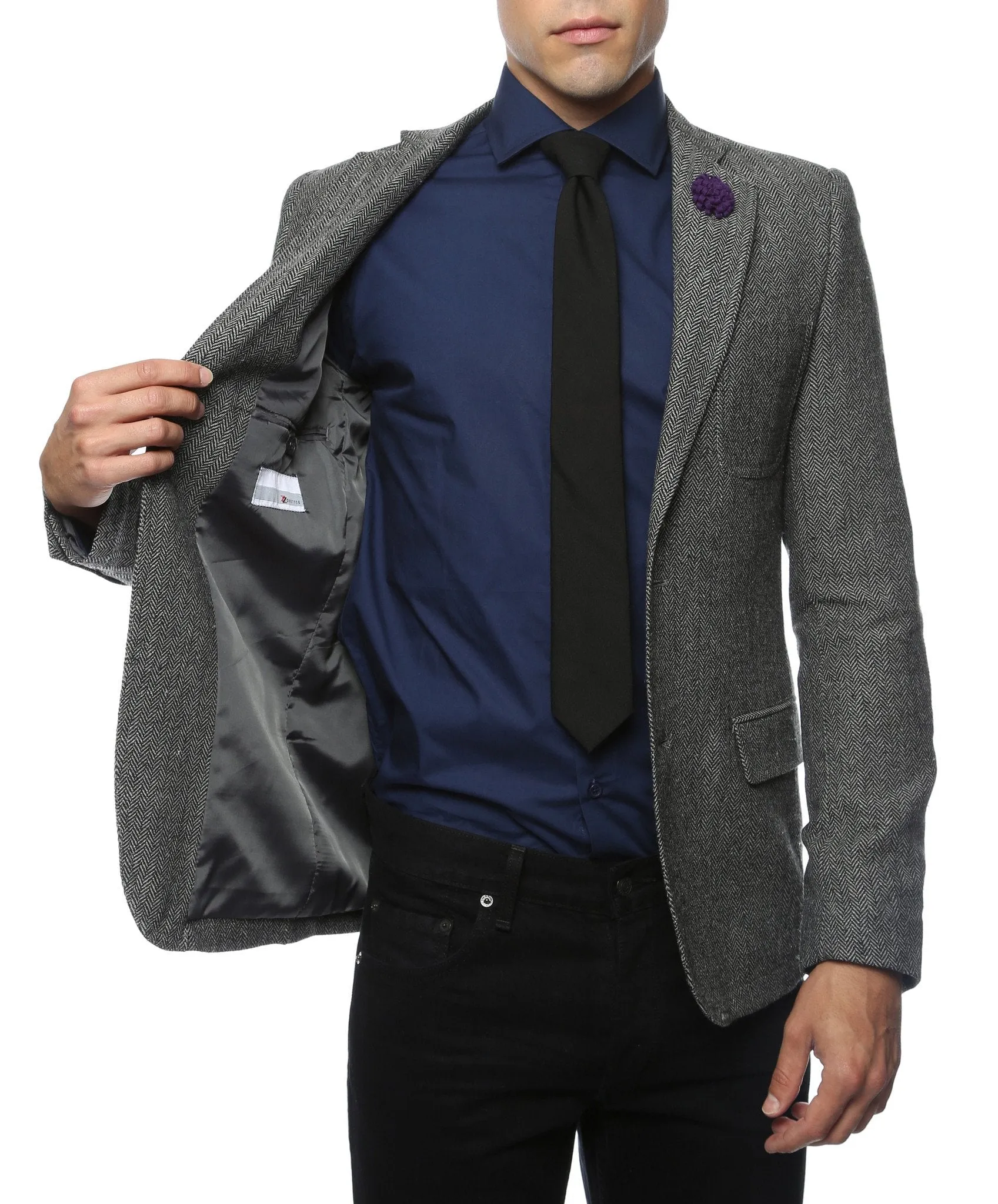 The Hardy Grey Herringbone Super Slim Fit Mens Blazer