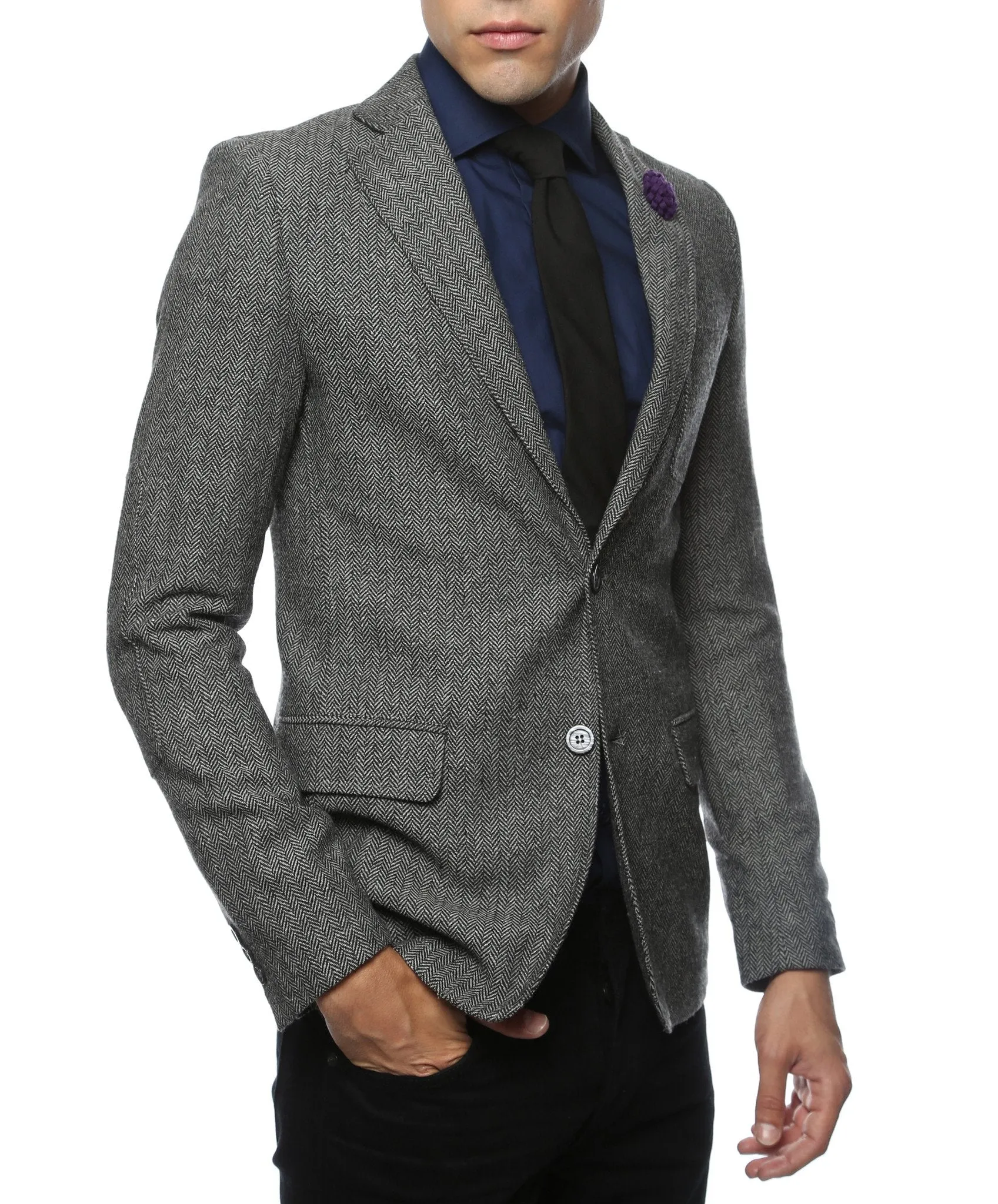 The Hardy Grey Herringbone Super Slim Fit Mens Blazer