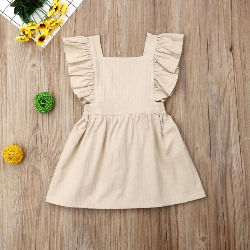 Toddler Kids Baby Girl Cotton&Linen Sleeveless Solid Color Party Dress Sundress