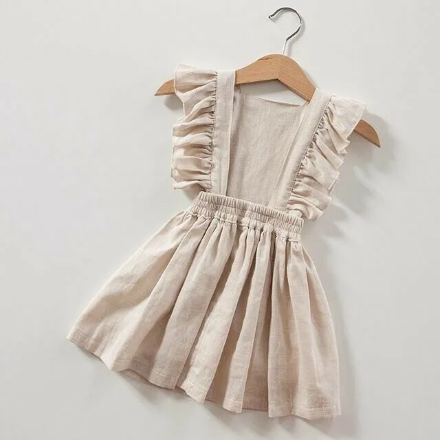 Toddler Kids Baby Girl Cotton&Linen Sleeveless Solid Color Party Dress Sundress