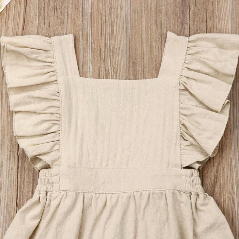 Toddler Kids Baby Girl Cotton&Linen Sleeveless Solid Color Party Dress Sundress