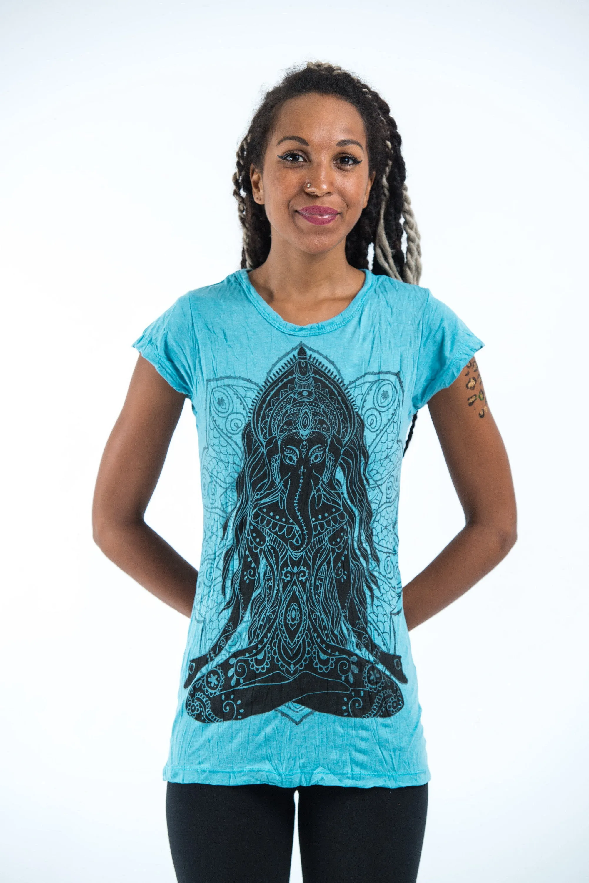 Womens Ganesh Mantra T-Shirt in Turquoise