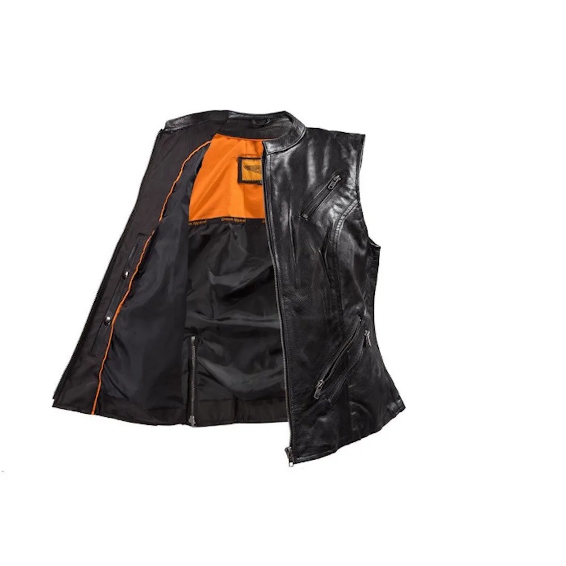 Womens Leather Motorcycle Vest With Two Gun Pockets