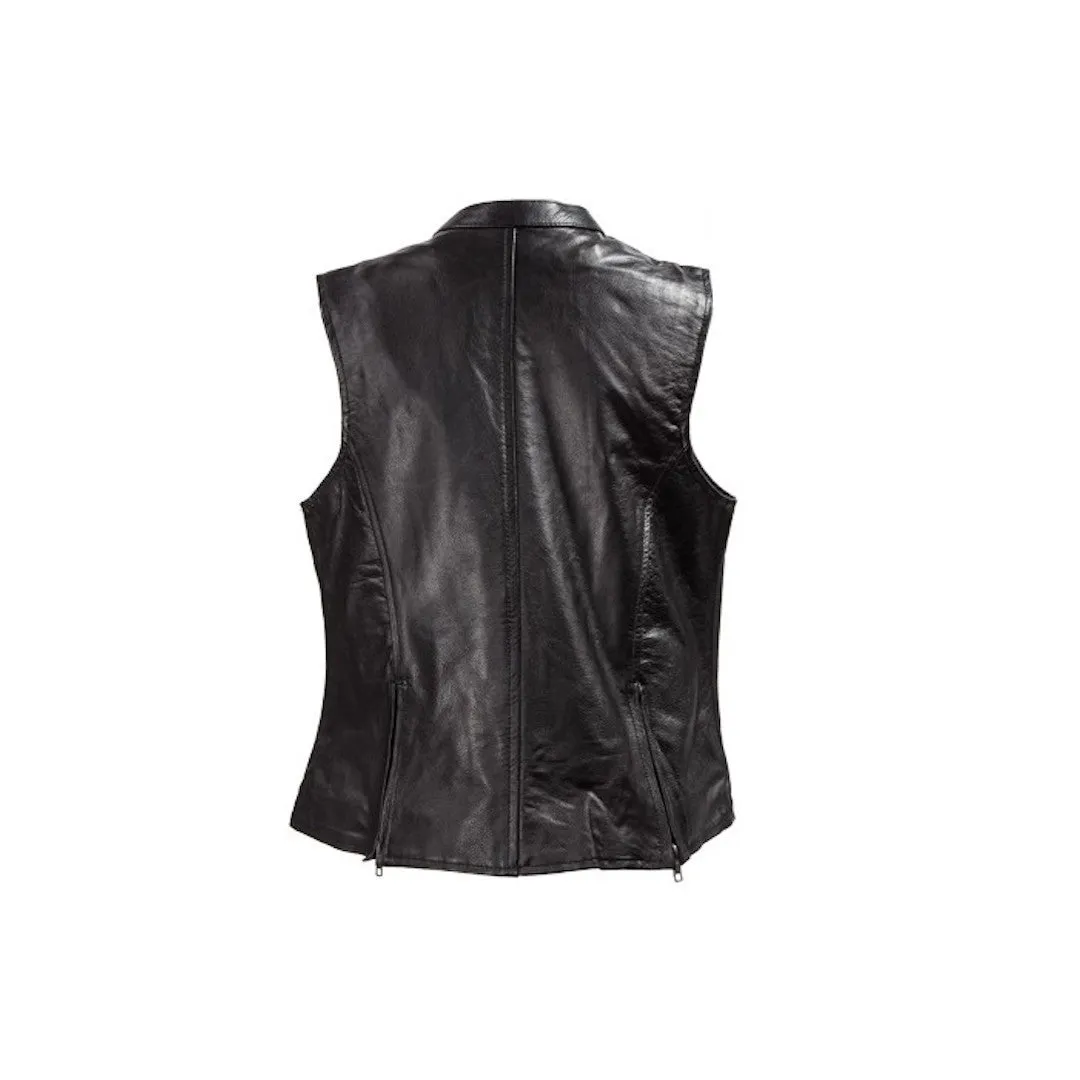 Womens Leather Motorcycle Vest With Two Gun Pockets