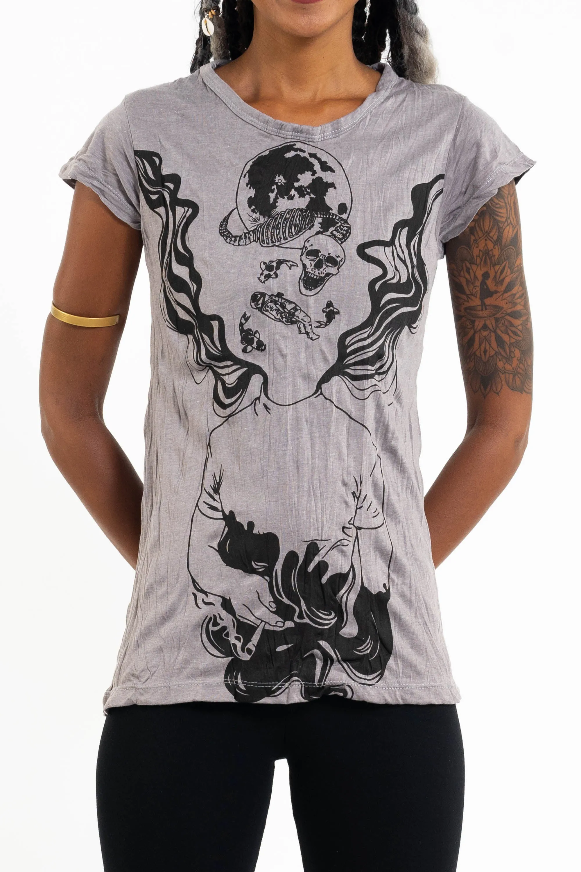 Womens Space Man T-Shirt in Gray