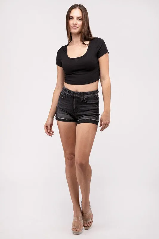 Zenana Midnight Cuffed Shorts