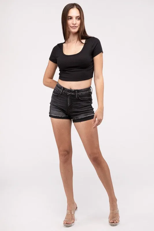 Zenana Midnight Cuffed Shorts