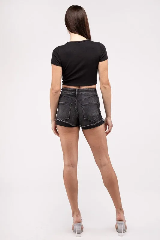 Zenana Midnight Cuffed Shorts